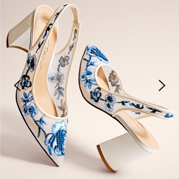 NEW Betsy Johnson Paige Floral chiffon slingback heels - Picture 1 of 6